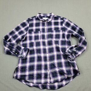 SONOMA Goods for Life Women's Plaid Button Up Flannel Shirt Purple Grey Navy L